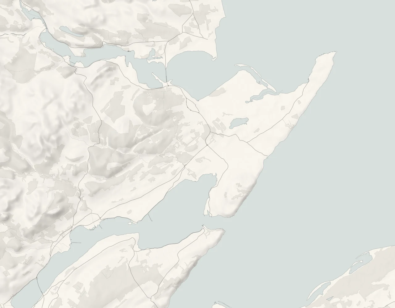 A map of Easter Ross in relief, with its towns and villages and its four parts