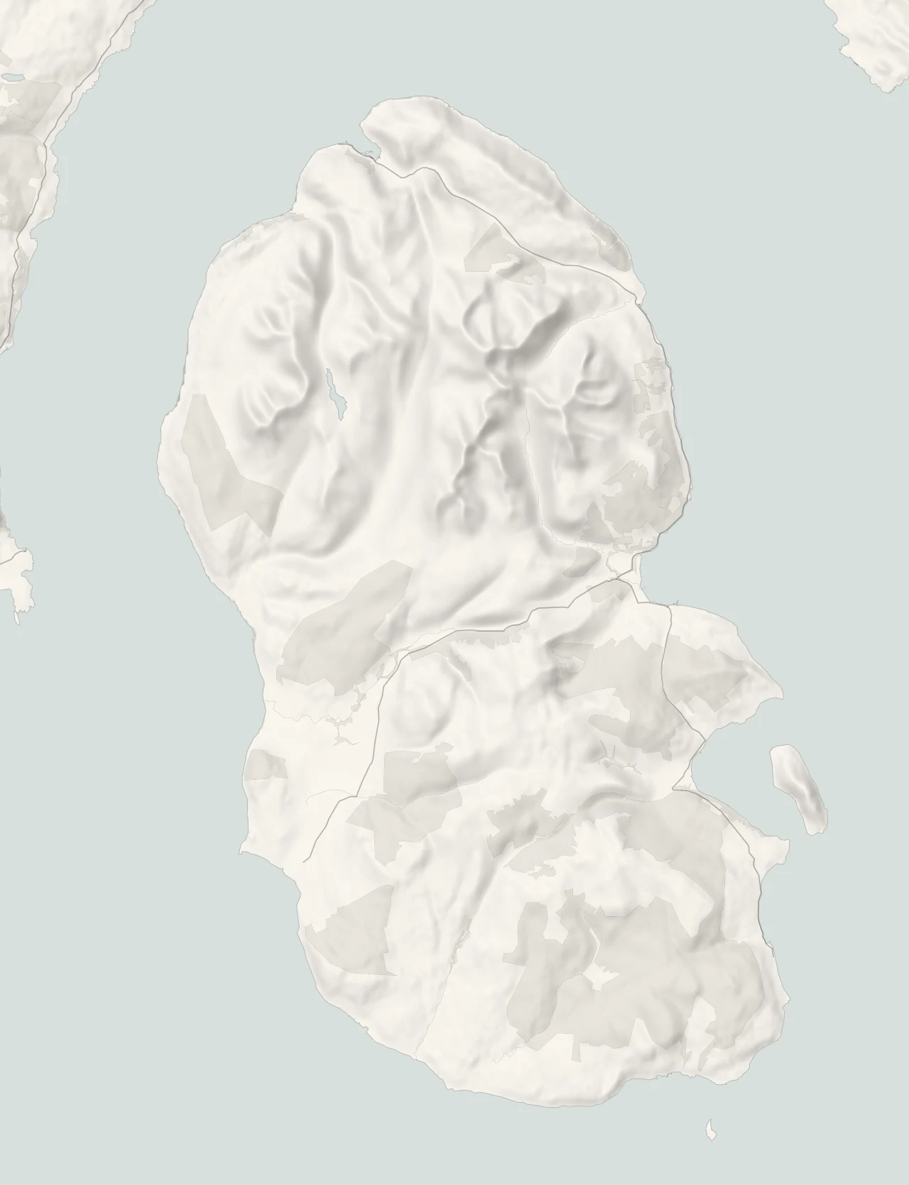 A map of the island in relief, with its towns and villages and its four parts