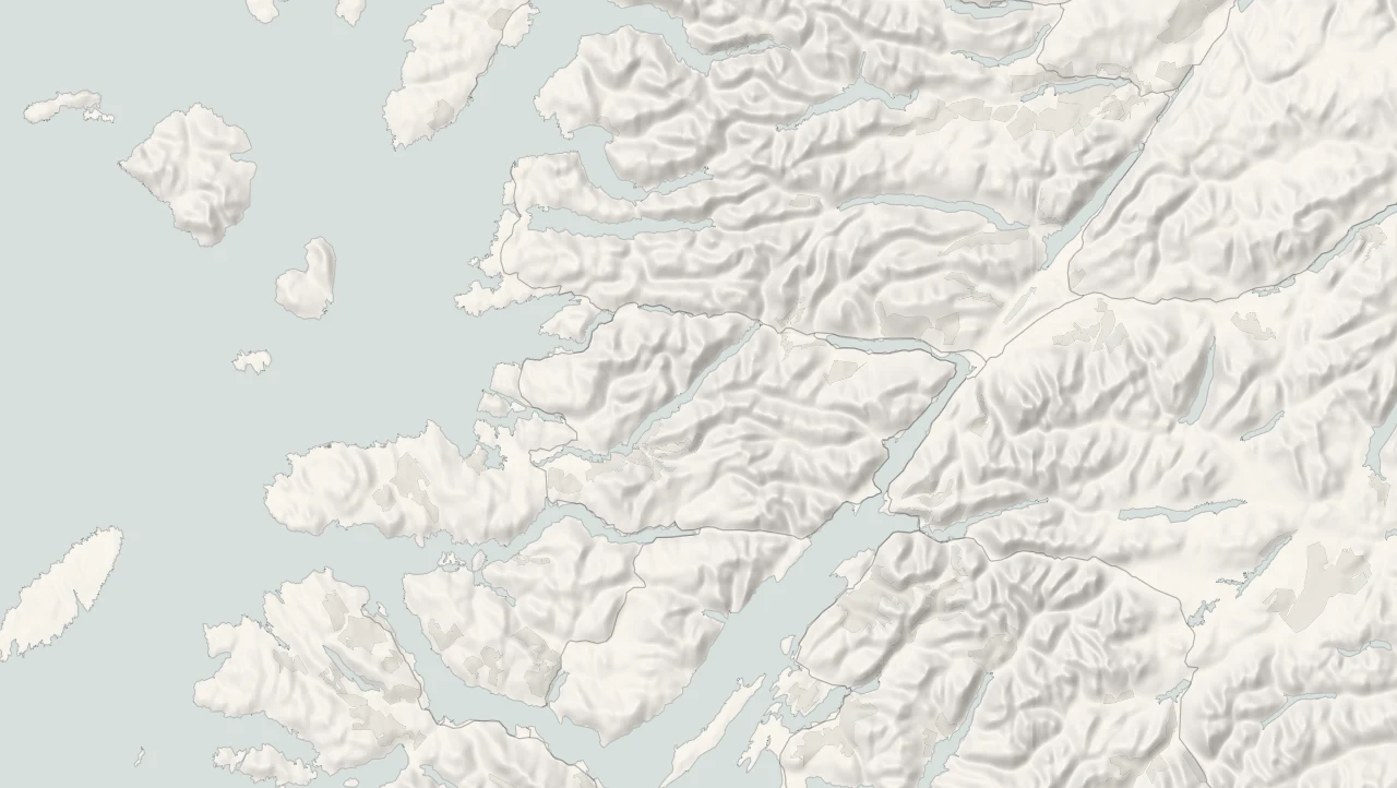 A map of Lochaber in relief, with its towns and villages and its four parts