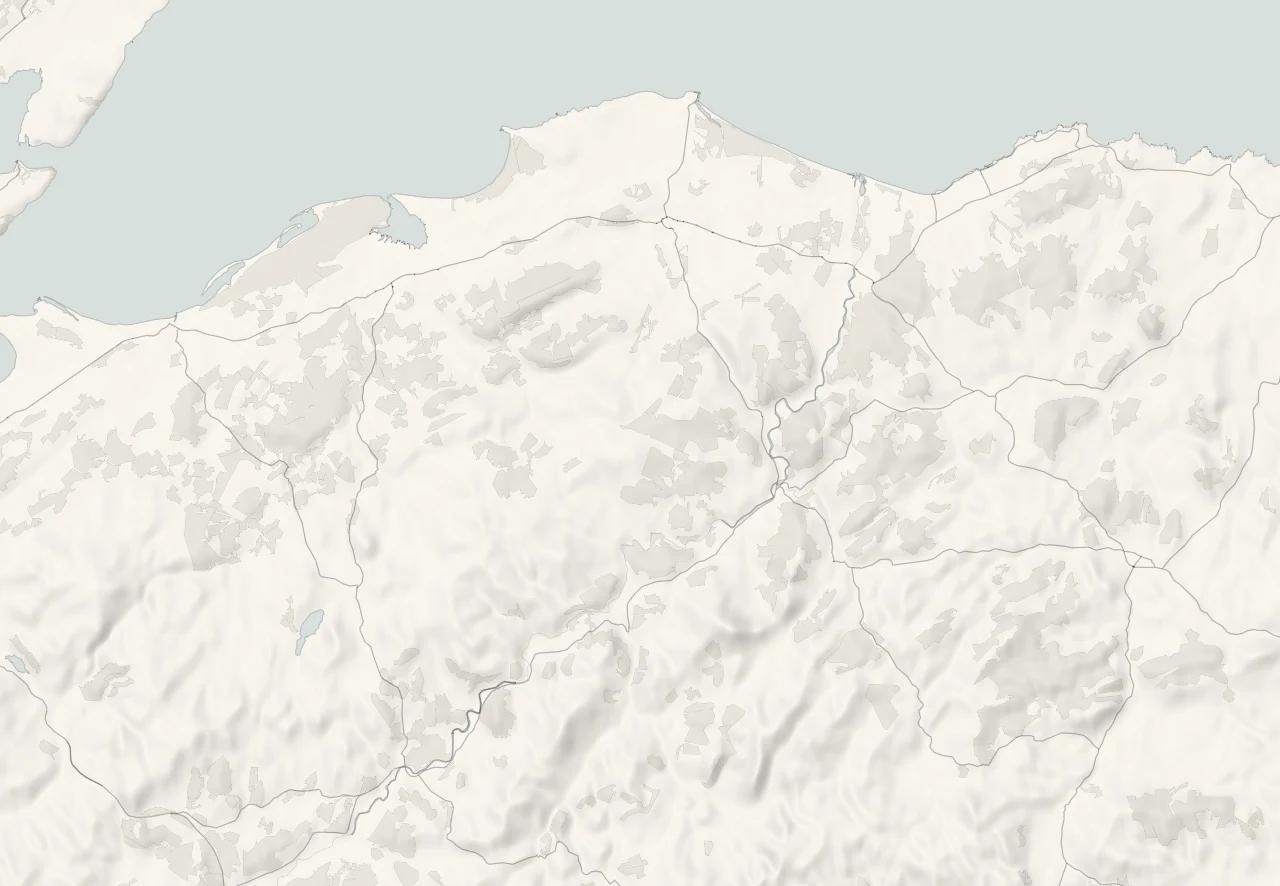 A map of Moray Speyside in relief, with its towns and villages and its four parts