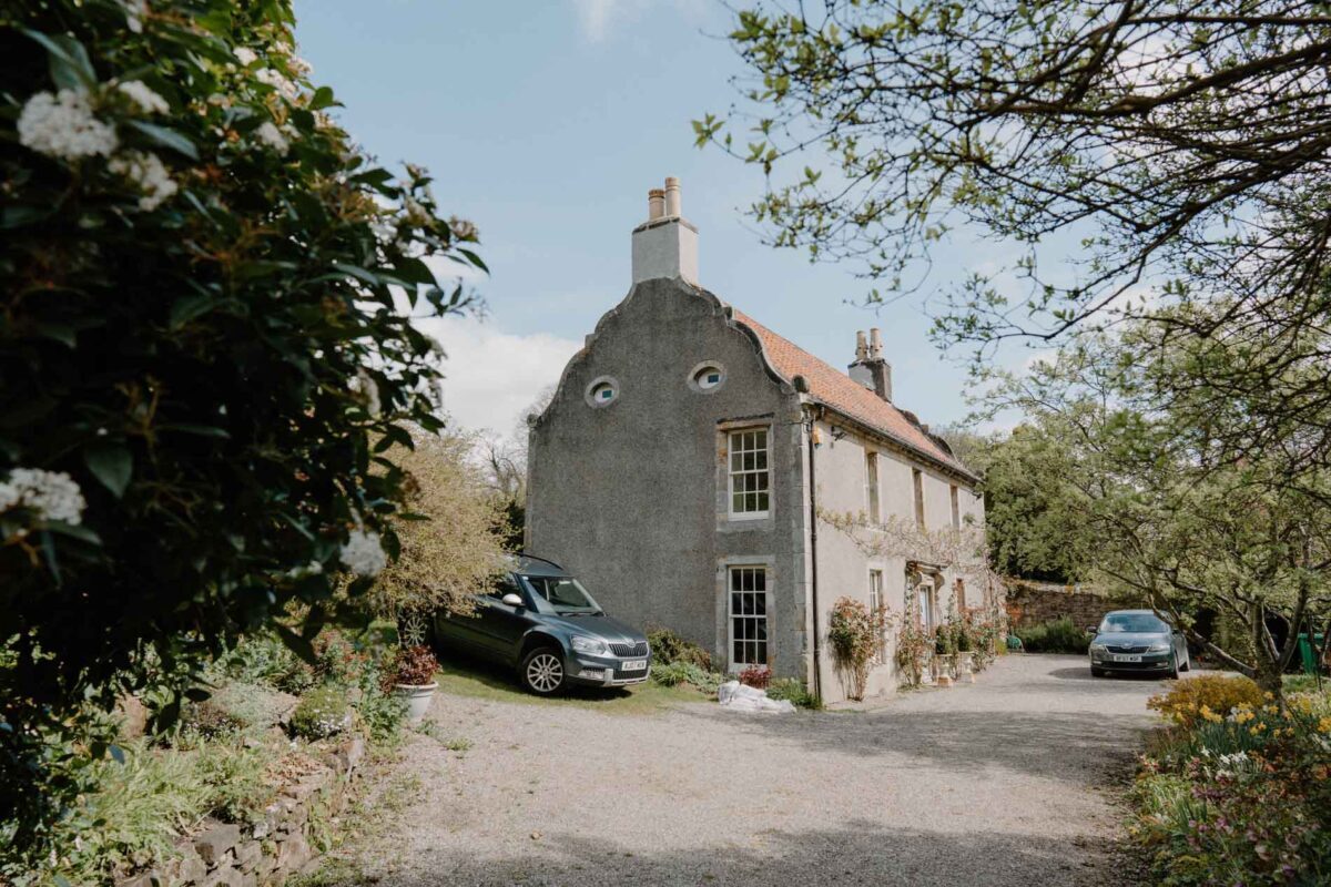 Parleyhill House's curved gable with its two oval attic windows, Culross.